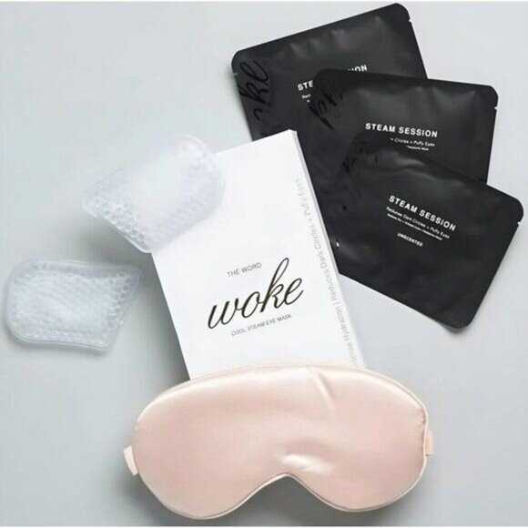 Woke ✦ Cool Steam Eye Mask Kit ✦ Blush Pink Reusable Gel Packs & Heat Cells NWT - Picture 1 of 9